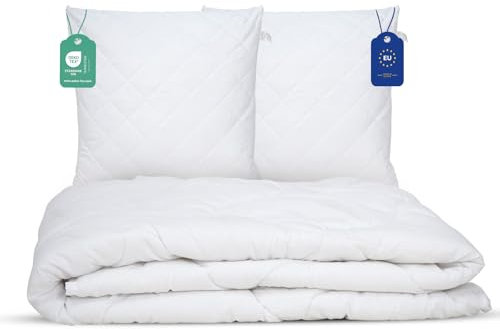 livessa Bettdecke 155x220 mit 2er Set Kissen 80x80cm - Ideal für Ganzjahreszeiten mit 300 g/m² Füllung, 4 Jahreszeiten Bettdecken 155x220, Oeko-Tex Zertifiziert, weich und atmungsaktiv