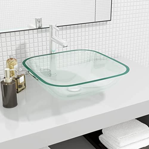 HIGSOSE Lavandino in Vetro 42x42x14 cm Trasparente Lavello in Vetro Lavabo Bagno da Appoggio Lavandino da Appoggio Lavabo da Appoggio Lavandino Vetro Arredo Bagno Lavandino del Bagno in Vetro