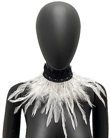 MoreChioce Gothic Federkragen Halsband, Natürlichen Feder Halsband Federboa Choker Kragen Halloween Schal Cape für Frauen und Mädchen Party Glamour Kostüm Party,Weiß