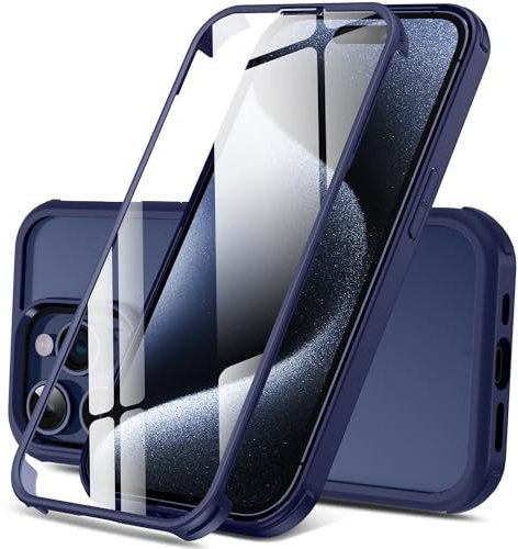 DOSNTO Double Sided Clear Case for iPhone 15 Pro (6.1''), Front and Back Full Body 360 Shockproof Drop Protection Phone Case Built-in Tempered Glass Screen Protector Rugged Phone Cover, Blue