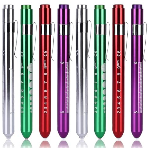 Leikurvo LED Stiftlampe Für Ärzte: 8 Stück Aluminium Medizinische Penlight, Diagnostische Funktion, Für Krankenschwestern Und Rettungsdienst (Rot, Lila, Grün, Silber)