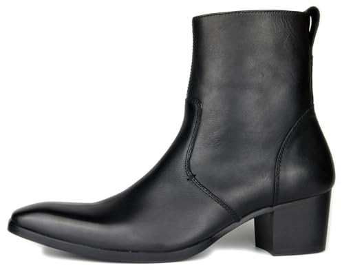 OSSTONE Stivaletto da Uomo Chukka in Pelle Stivaletti firmati Scarpe Casual Tacco Chelsea Stivali con Cerniera OS-JY002-black-11.5 Nero