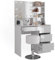 Vicco Schminktisch Sherry, Weiß Hochglanz, 90 cm mit LED Beleuchtung, Hocker und Spiegelregal