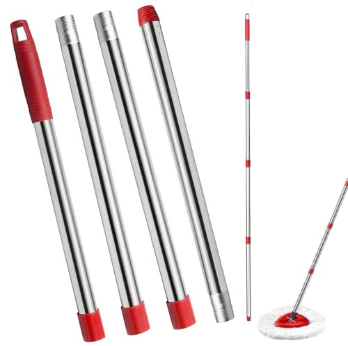 Fazlynyi Manico di ricambio per mocio rotante, 4 sezioni da 30 a 147,3 cm, bastone di ricambio compatibile con manico Ocedar Mop per ricariche facili da strizzare, giunto a vite tedesco (testa e base