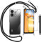 TTSWJBD Funda con Cuerda para Xiaomi Redmi 13C/Xiaomi Poco C65 y Cristal Templado Protector de Pantalla,Transparente Suave Silicona Carcasa, Ajustable Cordon Collar Colgante Antigolpes Case, Negra