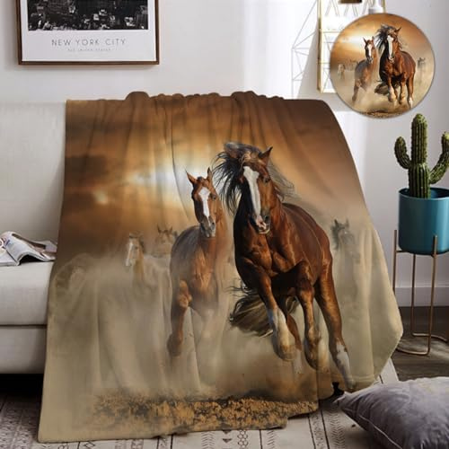 Decke pferdemotiv 150x200cm Sanft Flanell Flauschig und Warme,3D Pferdemuster Wohndecke als Sofadecke Couchdecke Tagesdecke (B, 150x200cm)