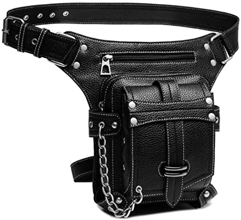 FiveloveTwo Punk Multifunktional Tactical Hip Bag Hüfttasche Beintasche Reisen Klettern Sport Radfahren Joggen Gürtelbefestigung Schenkel Wanderrucksäcke PU Leder Tasche (Crosses)