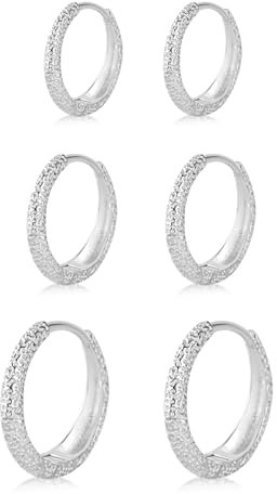 Creolen Silber 925 3 Paar Damen Ohrringe, Hypoallergen Silberne Huggie Creolen Knorpel Schläfer Kleine Creolen Ohrringe, Silber Kreolen Ohrringe Set in 8 10 16mm (Silber 3 Paar Damen Ohrringe)