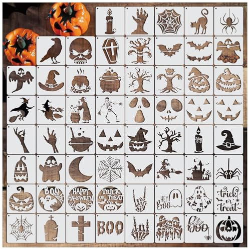 Kleine Halloween-Schablonen zum Malen auf Holz, Basteln, wiederverwendbar, Boo Gruseliges Spinnennetz, Geist, Malschablonen für Wand, Halloween, Urlaub, DIY, Ornamente, Stoff (60 Boo)