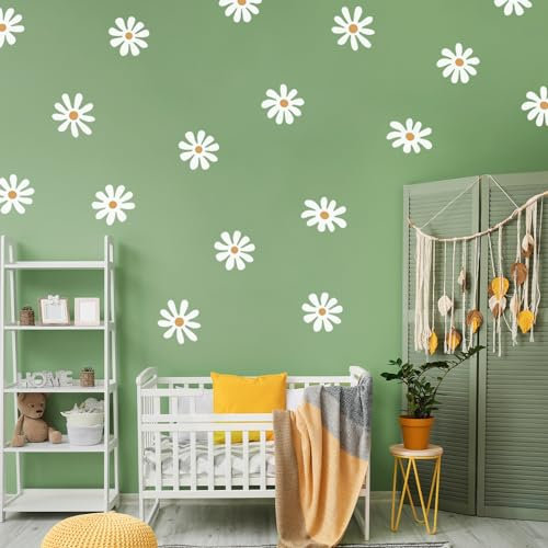 36 Pcs Wall Stickers, selbstklebende Wandaufkleber für Schlafzimmer, weiße Gänseblümchen, Kinderzimmer-Wandaufkleber, Blumen- für Mädchen- und Jungenzimmer, Kinderzimmer