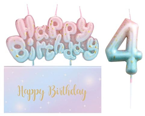 Ronoza® Geburtstagskerzen Zahlen 4 - Happy Birthday Kerze, Farbverlaufs Zahlen Buchstaben für Torte, Zahlenkerze, Kerze 4 Geburtstag