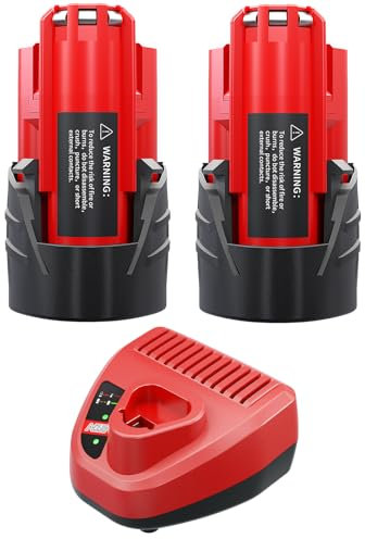 12V 3500mAh M12 Ersatzakku und Ladegerät-Set für Milwaukee M12 XC Akku-Werkzeuge, 2 Stück 3.5Ah Lithium-Ionen-Akku kompatibel mit 48-11-2401 48-11-2402 48-11-2411 48-11-2420 48-11-2460