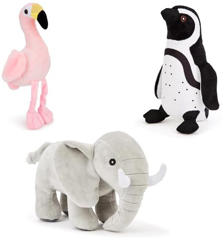 Zappi Co Lot de 3 Peluches Douces et ludiques pour Enfants (20-22 cm) (éléphant + Flamant Rose + Pingouin)