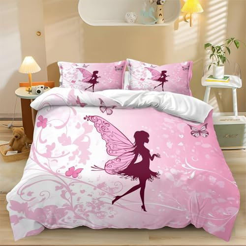 Bettbezug Bedruckt Niedliche Design-Feen-Silhouette Personalisierte Geschenk-Idee Bettbezug Rosa Bettwäsche bedruckter Bettbezug 135 x 200 cm