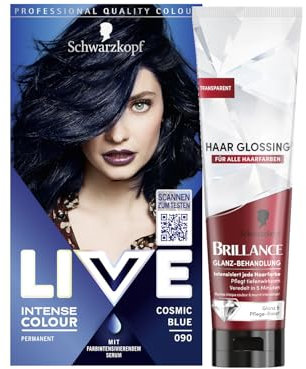 Schwarzkopf LIVE Intense Colour Haarfarbe 90 Cosmic Blue (142 ml), dauerhafte Coloration & Brillance Glanz-Behandlung, Haar Glossing Neutral (150 ml), pflegt & intensiviert