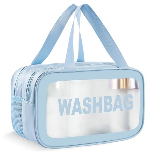 Boic Trousse De Toilette Homme, Trousse De Toilette Transparente, Trousse De ToiletteVoyage, Trousse Transparente Voyage pour Homme Et Femme avec Poignée À Fermeture Éclair (Bleu, M)