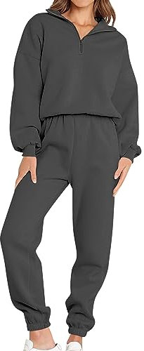 EZJOBLA Jogginganzug Damen Set Sweathose Frauen Kleidung Anzug Skianzüge für Pilates Business Outfit Jogginghose Sets Elegantes Grau L
