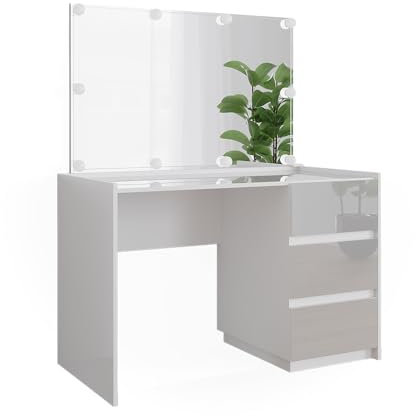 Vicco Tavolo da toilette Marla, Bianco lucido, 120 cm con specchio, luci fiabesche a LED