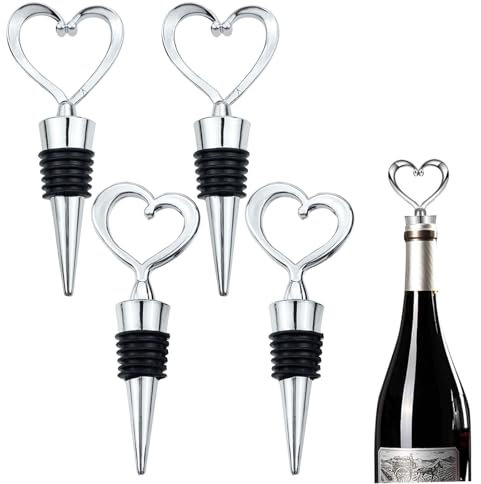 4PCS Heart Shape Wine Bottle Stoppers, Valentine's Day Wine Bottle Stoppers for Wine Beverage Bottle Sealers Cover Reusable Wine Corks Sealing Saver for Wine Champagne Beer Collection