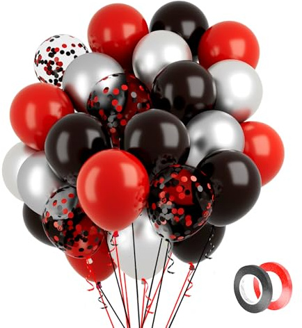 Luftballons Rot Schwarz Ballons 60 Stück 30cm Metallic Silber Konfetti Rote Schwarz Latex Ballons 1 Rollen Schwarze Band Luftballon Girlande Luftballons Geburtstag Hochzeit Graduation Silvester Deko