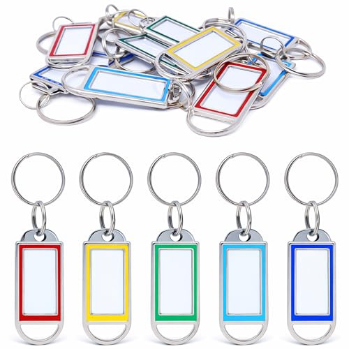 Porte-clés avec étiquette métal – Lot de 10 | 5 couleurs, Inscription recto verso, Étiquettes clés robustes, Pour clés, bagages, bureau, animaux