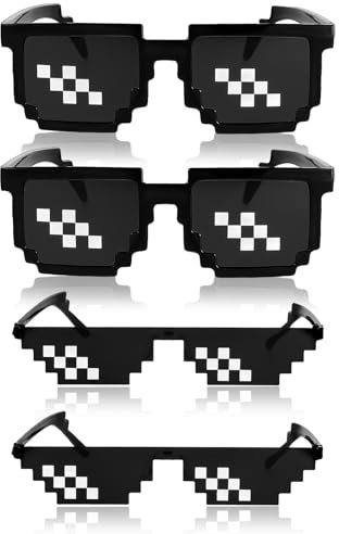 JIEYAO 4 Stück Pixel Mosaik Brille,Unisex Pixel Sonnenbrillen UV Schutz Lustige Sonnenbrille Thug Life Brille Foto Requisiten Party Verkleidungen Cosplay Dekoration für Männer Frauen Kinder