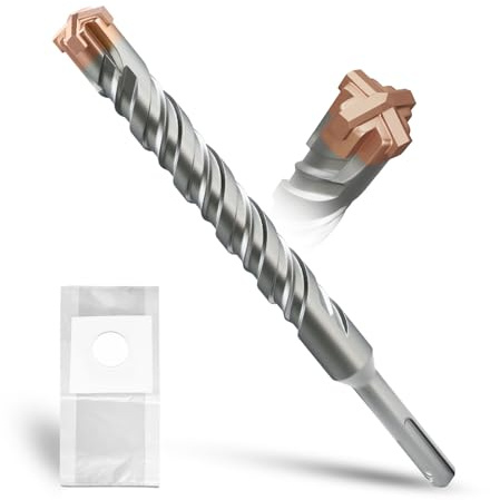 METOTY Broca SDS Plus 20 mm × 210 mm, con 4 filos de carburo de tungsteno, cabeza con revestimiento, broca para mampostería, broca para hormigón, para piedra, hormigón, piedra natural, muro de