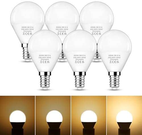 E14 LED Dimmbar Lampe 5W, E14 led Warmweiss 3000K, 40 Watt Glühlampen Ersetzt, P45/G45 Tropfenform LED Birne mit 500LM, dimmbar Energiesparlampe, 6 Stück