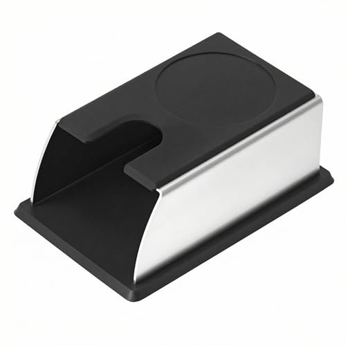 QWORK® Espresso Tamperstation aus Edelstahl und Silikon, Barista Tamping Station mit Portafilter-Ablage, rutschfest, 14 x 9 x 5,5 cm, Bitte Maße vor dem Kauf prüfen