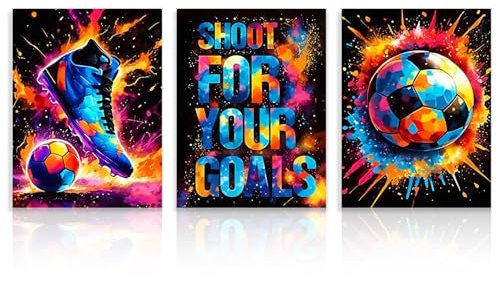 Dazzlewall 3 Stück Graffiti Fußball Bilder, Motivierende Sportposter für Schlafzimmer Jugendzimmer Spielzimmer Deko 12x16 Zoll Ungerahmt