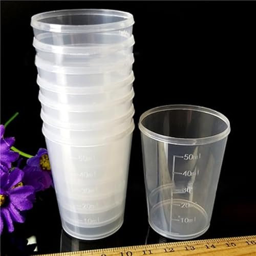 10 tazas medidoras de 50 ml, recipientes de plástico ligeros para uso en cocina y laboratorio