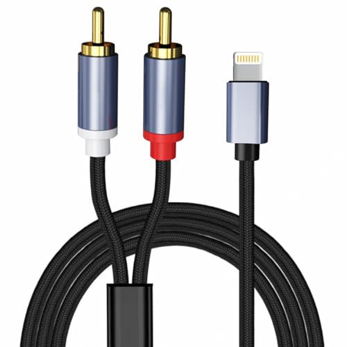 RCA Aux Cable for iPhone 1m, Lightning to RCA Audio Cable, 2-Male Stereo Y Splitter Adapter, Audio Stereo Aux Cord Compatible with iPhone iPad for Theater Car Amplifier Speaker DJ Controller (Black)