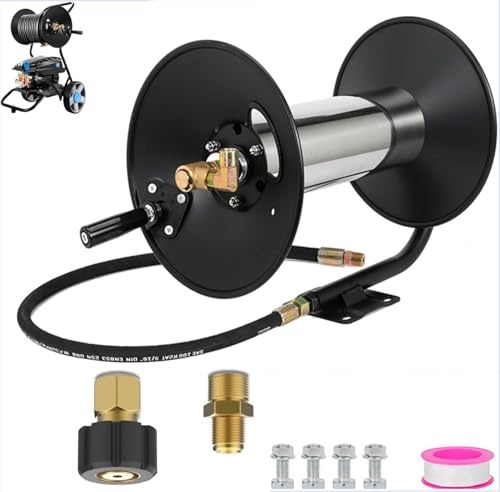 Hochdruckreiniger-Schlauchtrommel, 30 m, Hochdruckreiniger-Schlauchtrommel, 0,95 cm NPT-Auslassrohr, robuste Stahl-Hochdruckreinigerrolle, 4000 PSI