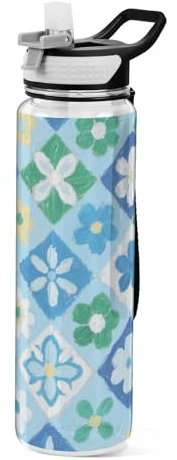 EtherSpher Bouteille d'eau en plastique transparent avec fleurs de cerisier japonaises bleues pour le collège portable journal Office Home