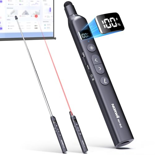 N21 Pointeur Laser Bluetooth Enseignant avec Bâton Télescopique PowerPoint | ①Laser Rouge②Stylet pour Écran Tactile③Minuteur avec Alerte Vibrante④Bouton Personnalisable⑤Écran LED du Niveau de Batterie
