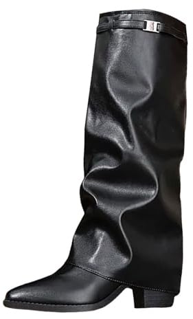 Meaunzyl Stivali Alti da Donna, Texani Cowboy Stivaletti Alti, Stivali Al Ginocchio Donna, Stivaletti Con Tacco Punta, Stivaletto Wide Fit Con Plateau, Fold Over Boots Marroni Invernali