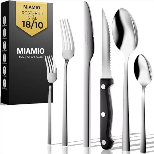 MIAMIO - cubiertos Set, cerámica Daily | cerámica cubiertos für Kaffee, Tee und Mahlzeiten, Silber para el uso diario - aptas para lavavajillas - para el uso diario