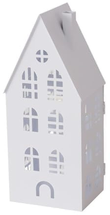 Laterne aus Metall – weißes Lichthaus – ca. 15,8 × 13,3 × 37 cm | Windlicht, perfekt für Stumpenkerzen, Teelichter & LED-Lichter – Wohnaccessoire für Herbst, Winter, Neutral – Seaside No.64