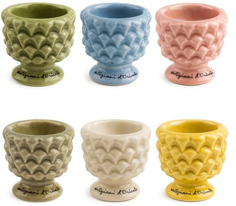 Porta Tealight Pigna in Ceramica – Set 6 Pezzi Colori Assortiti – Design Elegante per Candele Tealight – Decorazione per Casa, Tavolo o Eventi – Idea Regalo