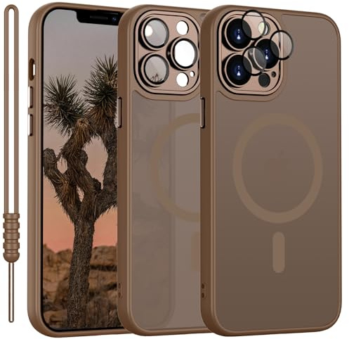 Magnetica Cover per iPhone 12 Pro Max Compatibile con MagSafe, Custodia Per iPhone 12 Pro Max Traslucida Opaca Case Ultra-Sottile Silicone Anti-Scivolo Resistente ai Graffi, Marrone Scuro