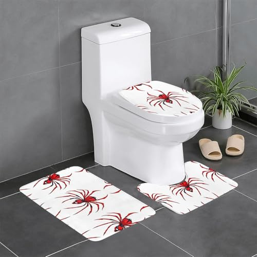 3-teiliges Badezimmerteppich-Set, 61 x 40,6 cm, Motiv: WHJSSF Rote Spinne, Teufel, leicht zu reinigen, saugfähig und langlebig