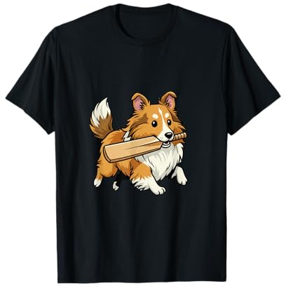 Cricket Puppy Dog with Bat Cartoon Shetland T-Shirt