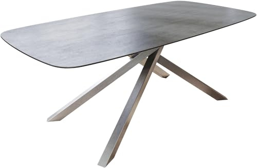 DELIFE Esszimmertisch Edge Boot 200x100 cm Keramik Beton Grau Kreuzgestell Rechteck Edelstahl
