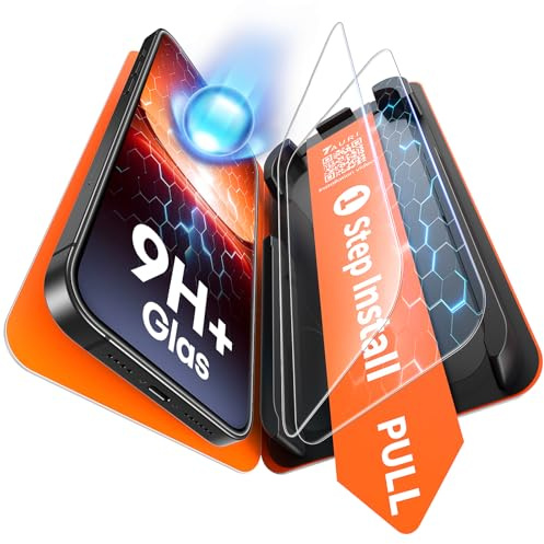 TAURI 2 Pack for iPhone 13 Screen Protector, [1-Step Install] | Auto Dust-Removal, 9H+ Tempered Glass Film, Full Coverage Protection, Anti-scratch [Military-Grade Shatterproof] Bubble-Free