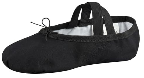 tanzmuster Ballettschuhe Mädchen - DANI - ganze Ledersohle- Schwarz Größe 33 - Ballettschläppchen für Kinder - Schwarze Tanzschuhe fürs Ballett