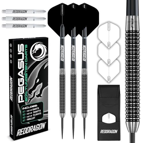 RED DRAGON Pegasus 30 Gramm-Professionelles Tungsten-Steeltip-Dart-Set mit Flights, Schäften (Shafts) und Brieftasche