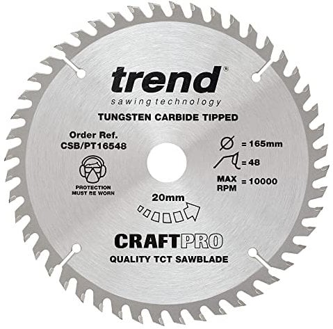 Trend Laminate & HPL Circular Saw Blade, 165mm Diameter, 20mm Bore, 48 Teeth, 2.2mm Kerf, +4° Hook, TCT, Super-Fine Finish, CSB/PT16548