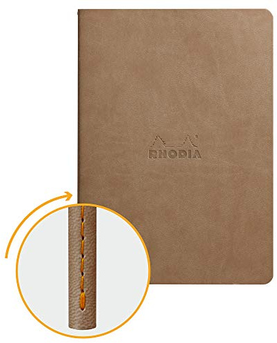 RHODIA 116404C - Soft Taupe Textile Stitch Notebook - A5 - Lined - 64 pages - Ivory Clairefontaine Paper 90 g/m - Faux Leather Cover - Rhodiarama Collection