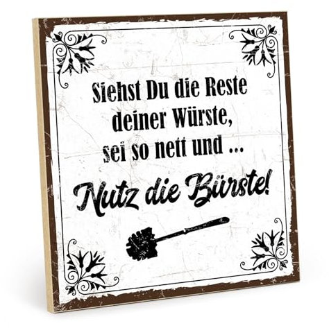 TypeStoff Holzschild mit Spruch – NUTZ DIE BÜRSTE – im Vintage-Look mit Zitat als Geschenk und Dekoration zum Thema Toilette - HS-00320