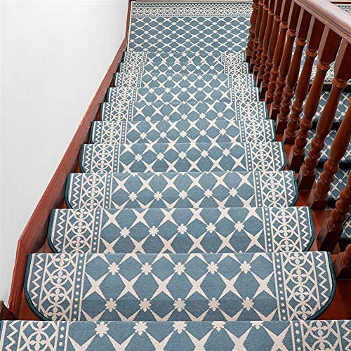 LIVEINU Moderner Stil Selbstklebend Stufenmatten Treppen Teppich Halbrund Waschbar Starke Befestigung Anthrazit Treppen-Matten 24x65cm (15 Stück) Blau